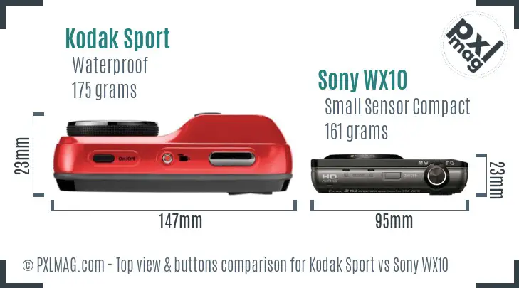Kodak Sport vs Sony WX10 top view buttons comparison