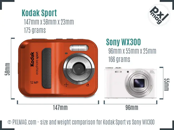 Kodak Sport vs Sony WX300 size comparison