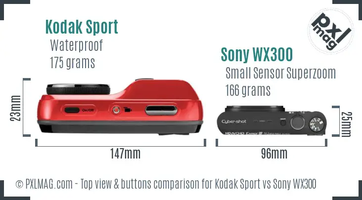 Kodak Sport vs Sony WX300 top view buttons comparison