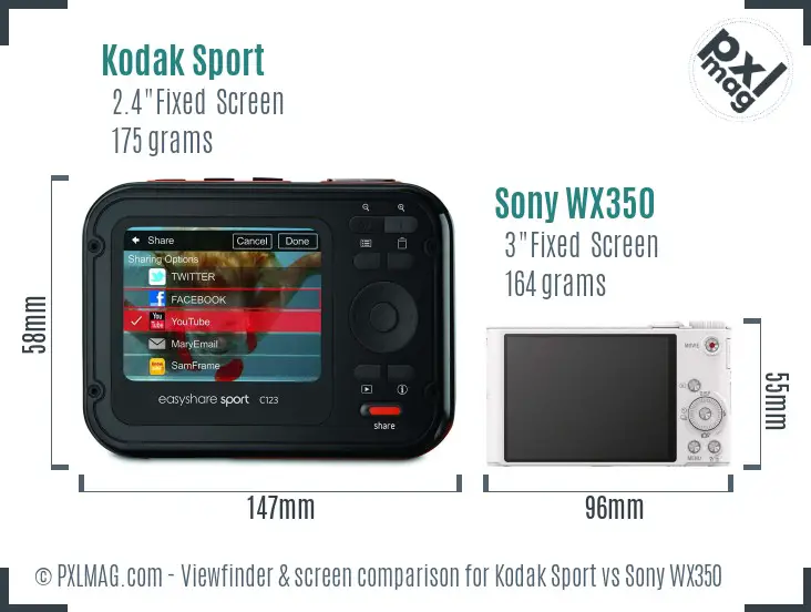 Kodak Sport vs Sony WX350 Screen and Viewfinder comparison