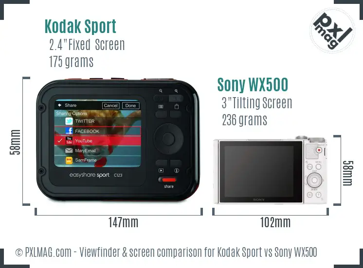 Kodak Sport vs Sony WX500 Screen and Viewfinder comparison