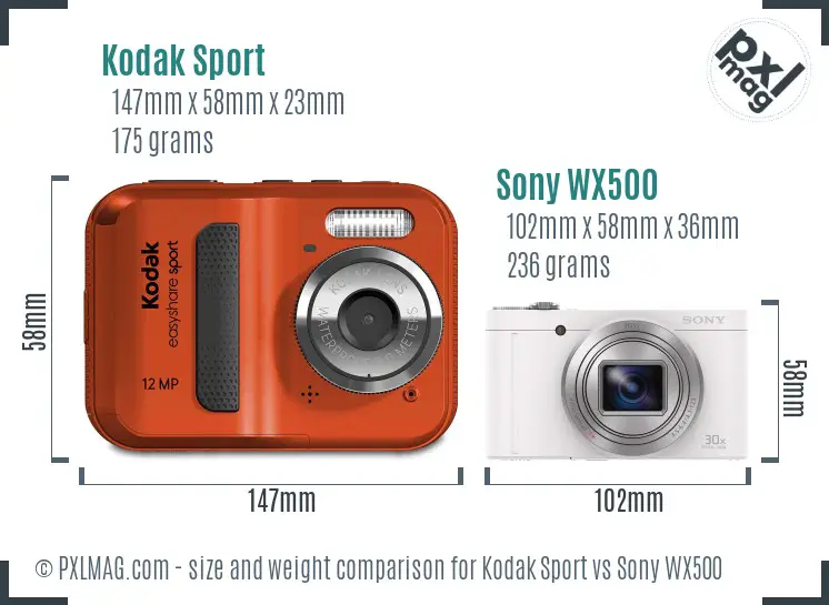 Kodak Sport vs Sony WX500 size comparison