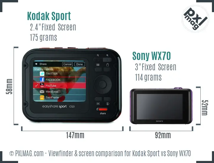 Kodak Sport vs Sony WX70 Screen and Viewfinder comparison