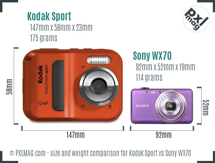 Kodak Sport vs Sony WX70 size comparison