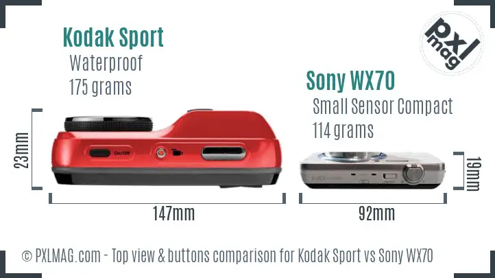 Kodak Sport vs Sony WX70 top view buttons comparison