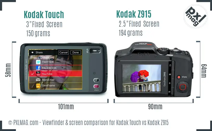 Kodak Touch vs Kodak Z915 Screen and Viewfinder comparison