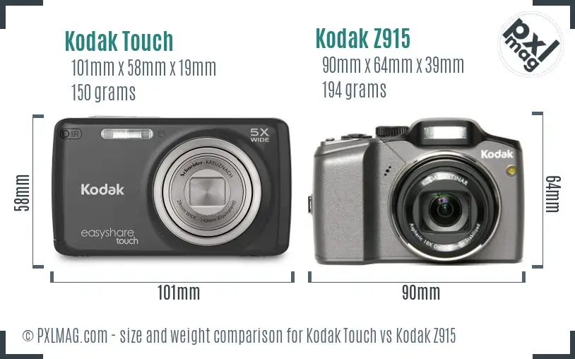 Kodak Touch vs Kodak Z915 size comparison