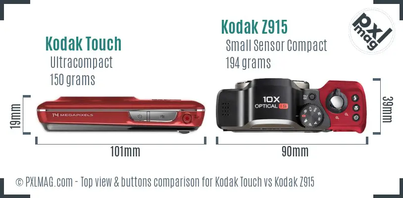 Kodak Touch vs Kodak Z915 top view buttons comparison
