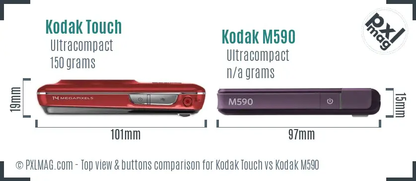 Kodak Touch vs Kodak M590 top view buttons comparison Kodak Touch vs Kodak M590 top view buttons comparison