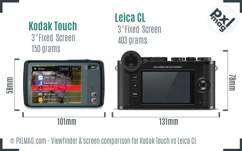 Kodak Touch vs Leica CL Screen and Viewfinder comparison