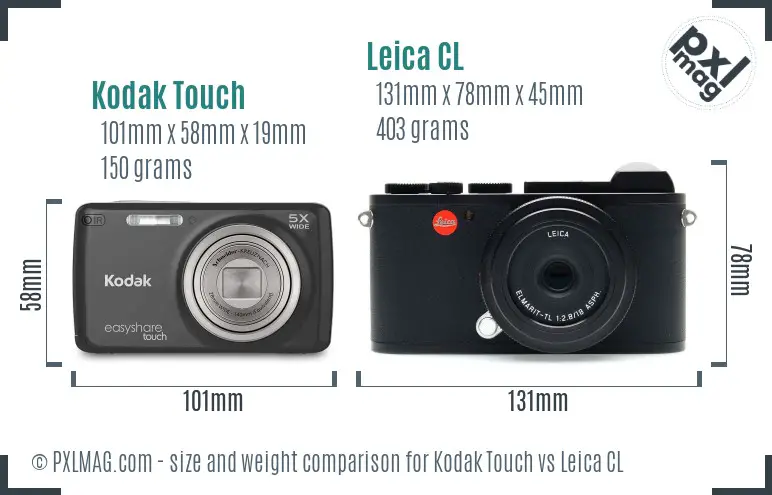 Kodak Touch vs Leica CL size comparison