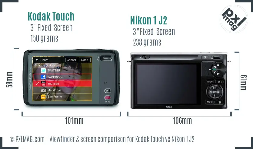 Kodak Touch vs Nikon 1 J2 Screen and Viewfinder comparison