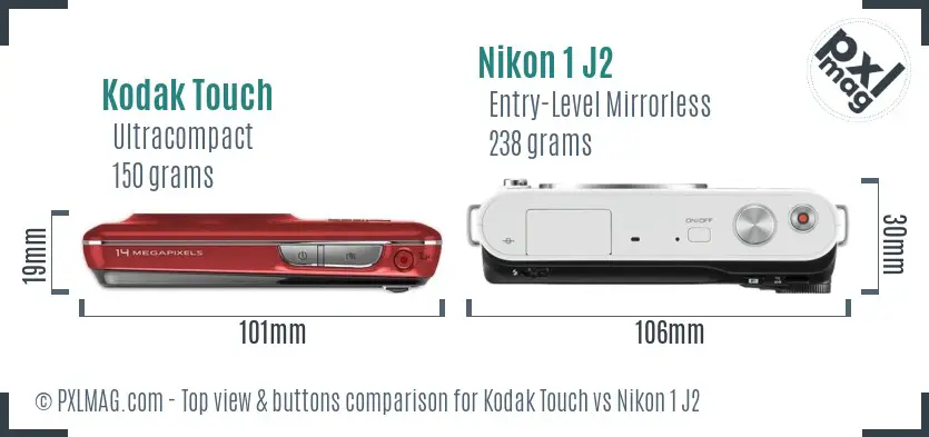 Kodak Touch vs Nikon 1 J2 top view buttons comparison