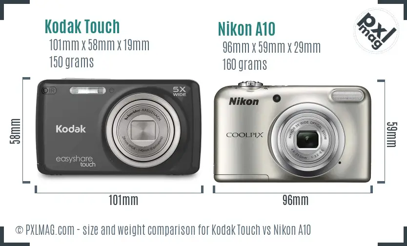 Kodak Touch vs Nikon A10 size comparison