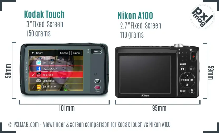 Kodak Touch vs Nikon A100 Screen and Viewfinder comparison
