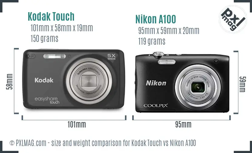 Kodak Touch vs Nikon A100 size comparison