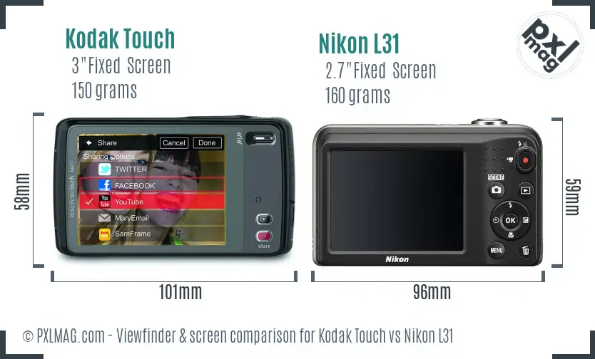 Kodak Touch vs Nikon L31 Screen and Viewfinder comparison
