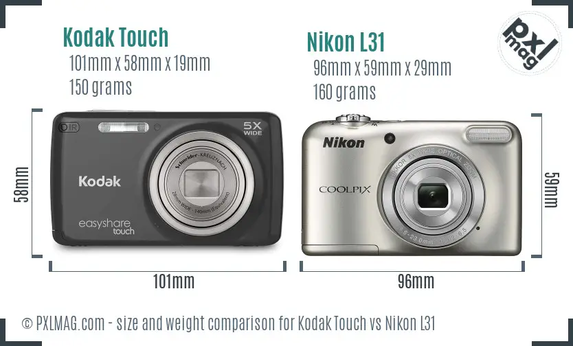 Kodak Touch vs Nikon L31 size comparison