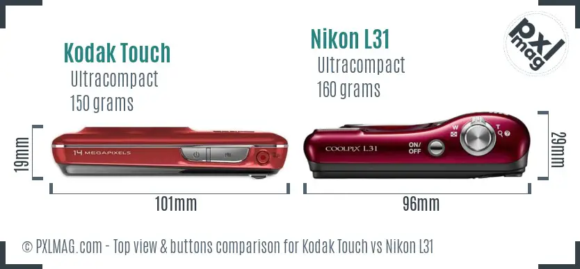 Kodak Touch vs Nikon L31 top view buttons comparison
