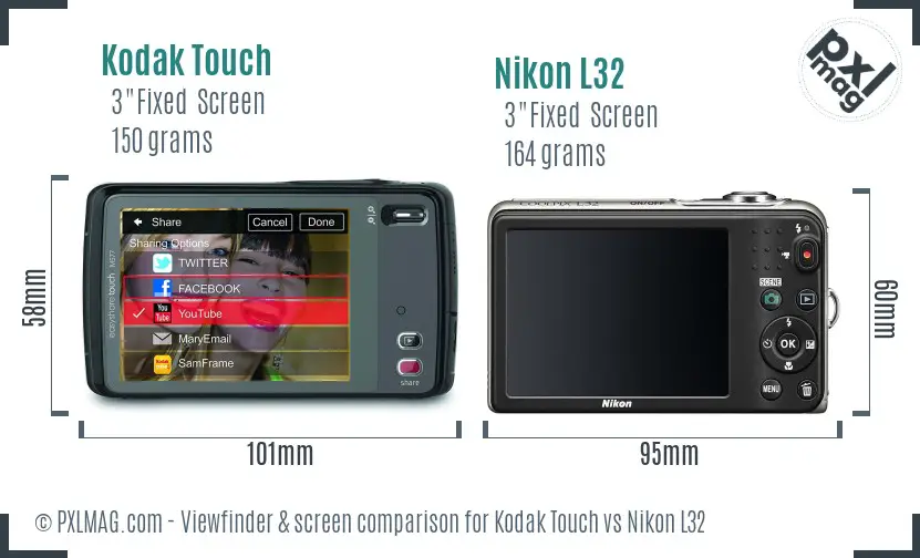 Kodak Touch vs Nikon L32 Screen and Viewfinder comparison