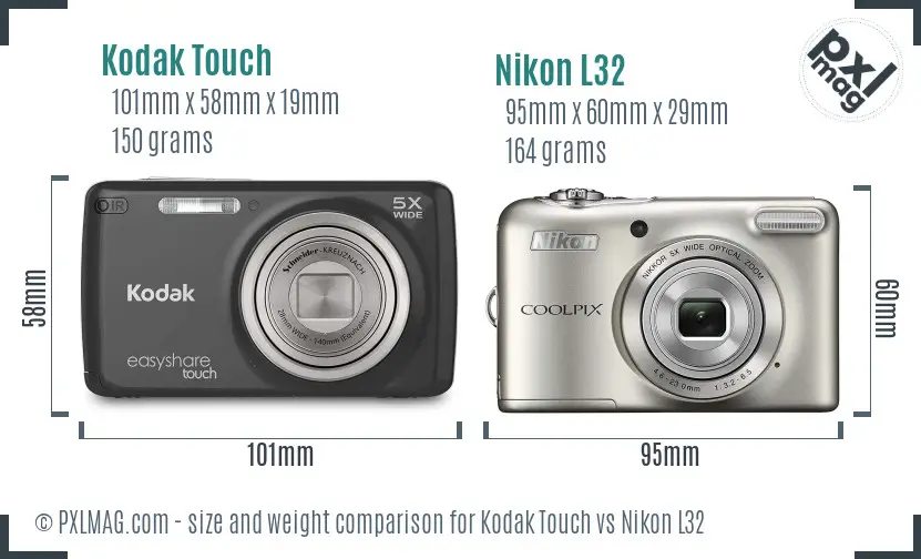 Kodak Touch vs Nikon L32 size comparison