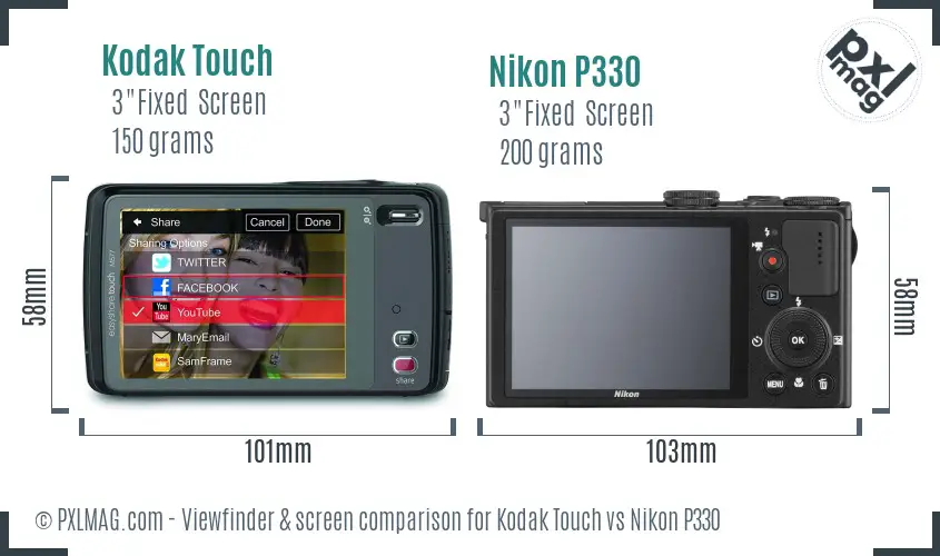 Kodak Touch vs Nikon P330 Screen and Viewfinder comparison