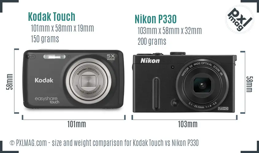 Kodak Touch vs Nikon P330 size comparison
