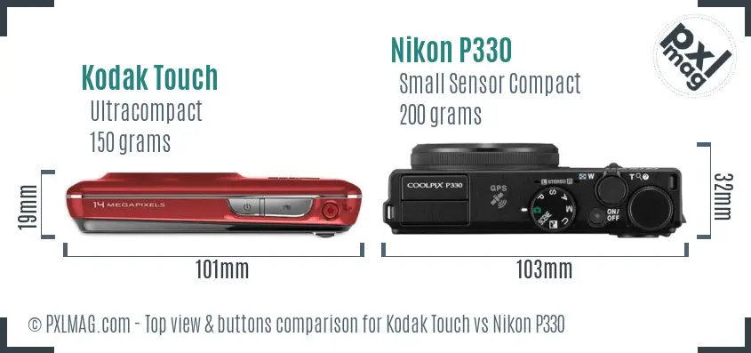 Kodak Touch vs Nikon P330 top view buttons comparison