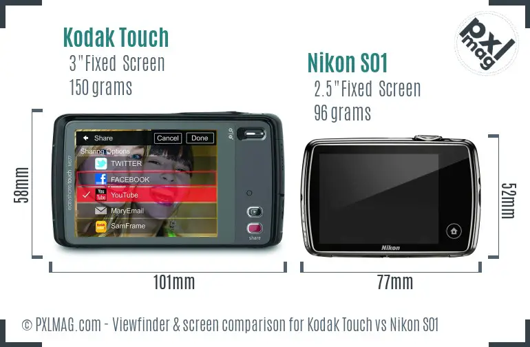 Kodak Touch vs Nikon S01 Screen and Viewfinder comparison