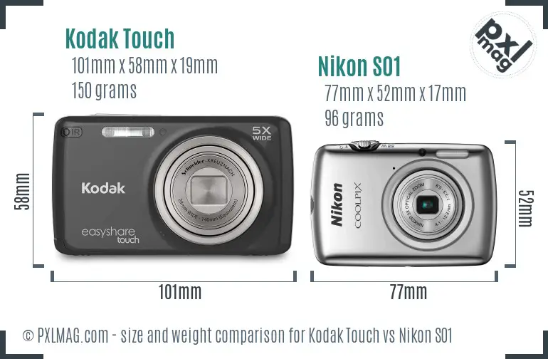 Kodak Touch vs Nikon S01 size comparison