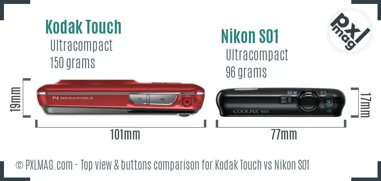 Kodak Touch vs Nikon S01 top view buttons comparison