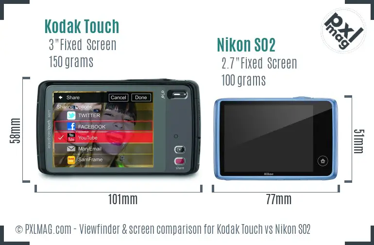 Kodak Touch vs Nikon S02 Screen and Viewfinder comparison