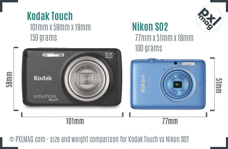 Kodak Touch vs Nikon S02 size comparison