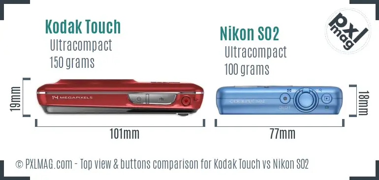 Kodak Touch vs Nikon S02 top view buttons comparison
