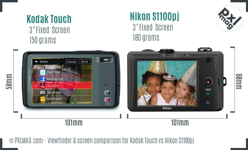 Kodak Touch vs Nikon S1100pj Screen and Viewfinder comparison
