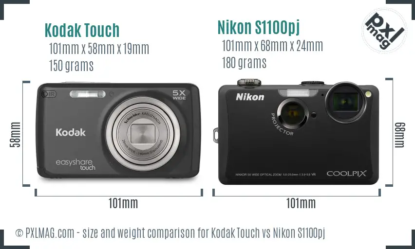 Kodak Touch vs Nikon S1100pj size comparison