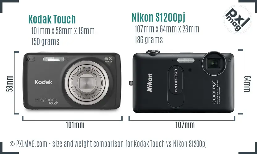 Kodak Touch vs Nikon S1200pj size comparison