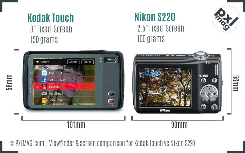 Kodak Touch vs Nikon S220 Screen and Viewfinder comparison