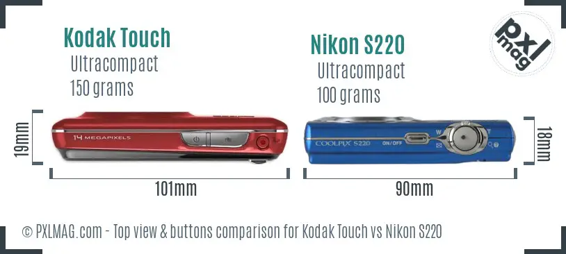 Kodak Touch vs Nikon S220 top view buttons comparison