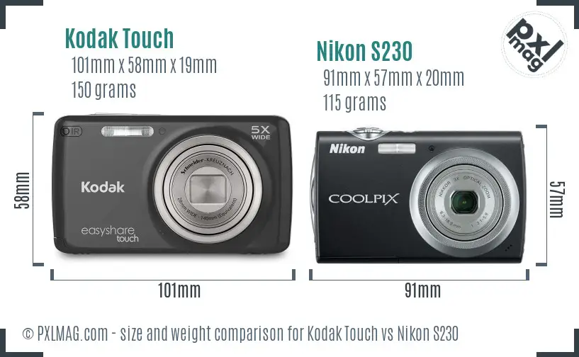 Kodak Touch vs Nikon S230 size comparison