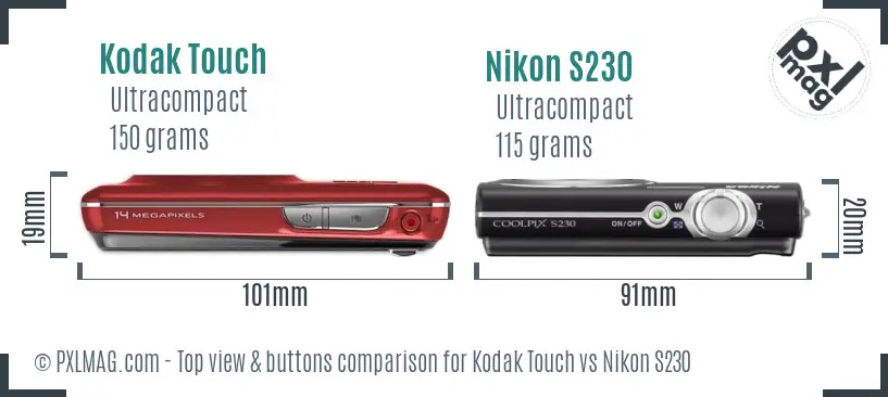 Kodak Touch vs Nikon S230 top view buttons comparison
