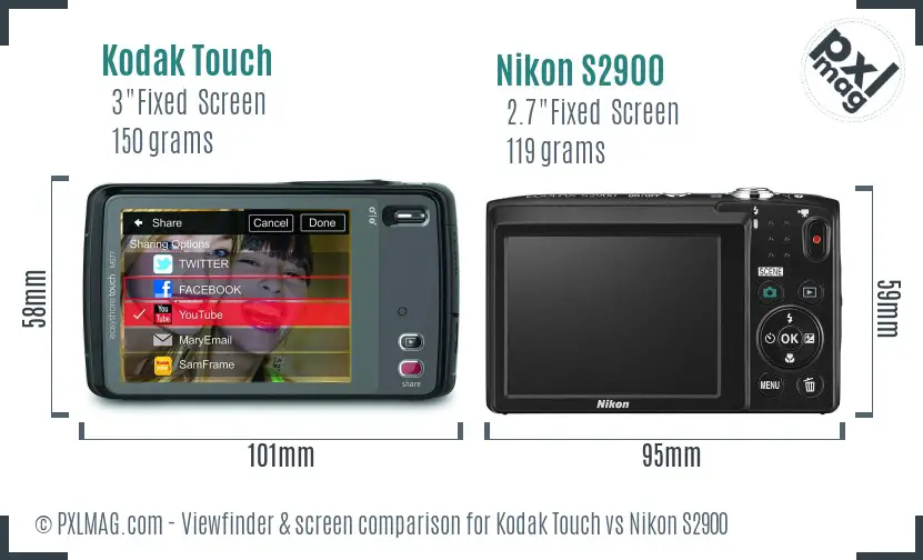 Kodak Touch vs Nikon S2900 Screen and Viewfinder comparison