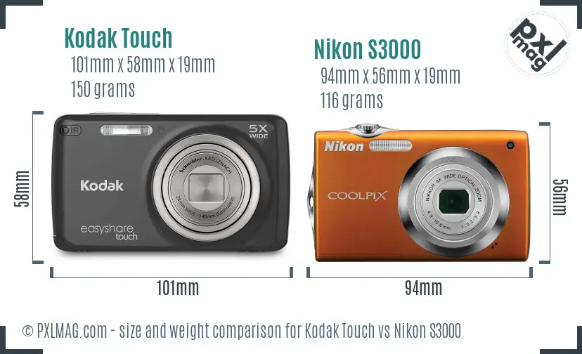 Kodak Touch vs Nikon S3000 size comparison
