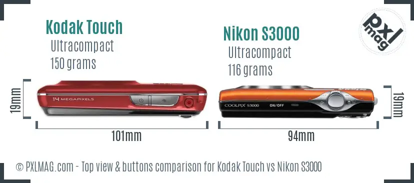 Kodak Touch vs Nikon S3000 top view buttons comparison