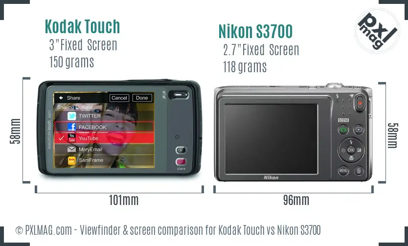 Kodak Touch vs Nikon S3700 Screen and Viewfinder comparison