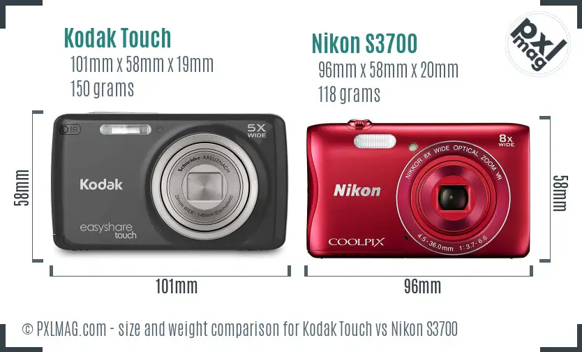 Kodak Touch vs Nikon S3700 size comparison