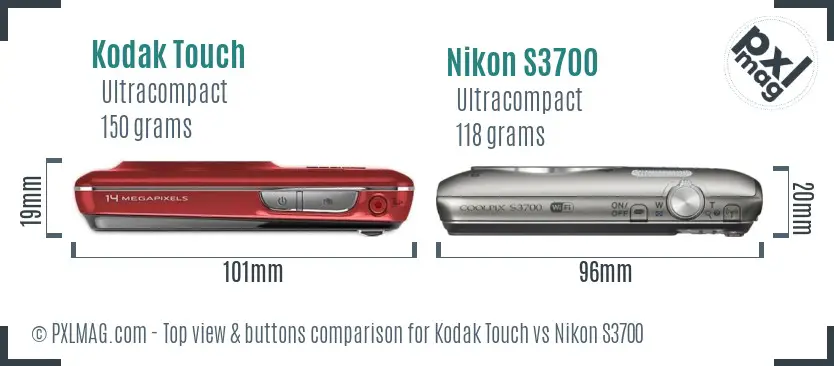 Kodak Touch vs Nikon S3700 top view buttons comparison