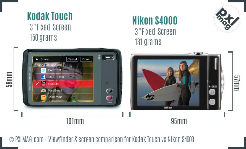 Kodak Touch vs Nikon S4000 Screen and Viewfinder comparison Kodak Touch vs Nikon S4000 Screen and Viewfinder comparison