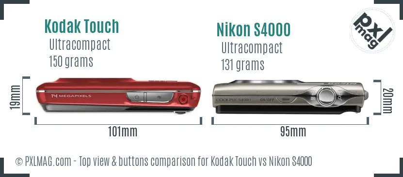 Kodak Touch vs Nikon S4000 top view buttons comparison Kodak Touch vs Nikon S4000 top view buttons comparison