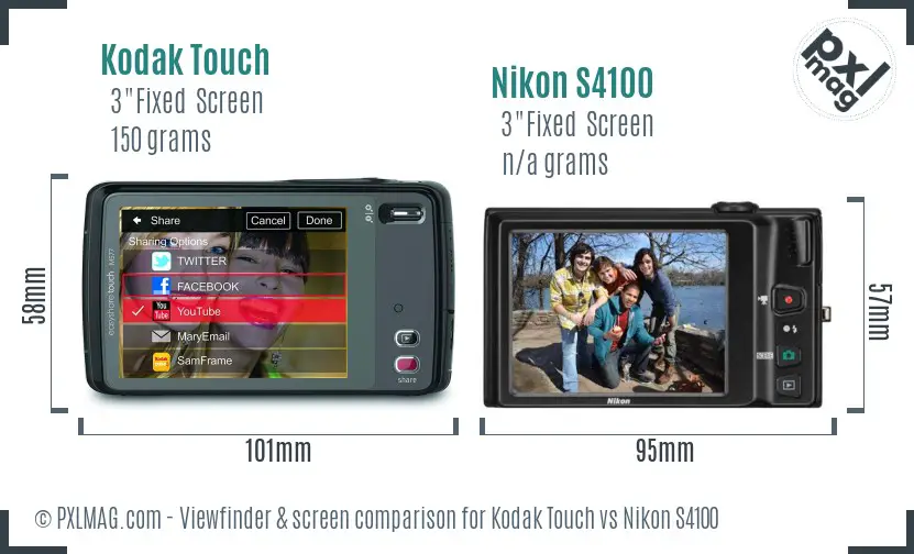 Kodak Touch vs Nikon S4100 Screen and Viewfinder comparison